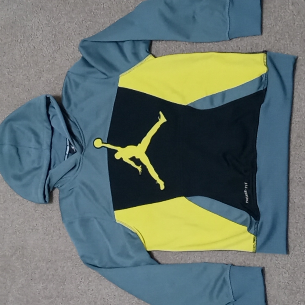 Air Jordan pullover hoodie, kids L, black gray yellow - Picture 1 of 5